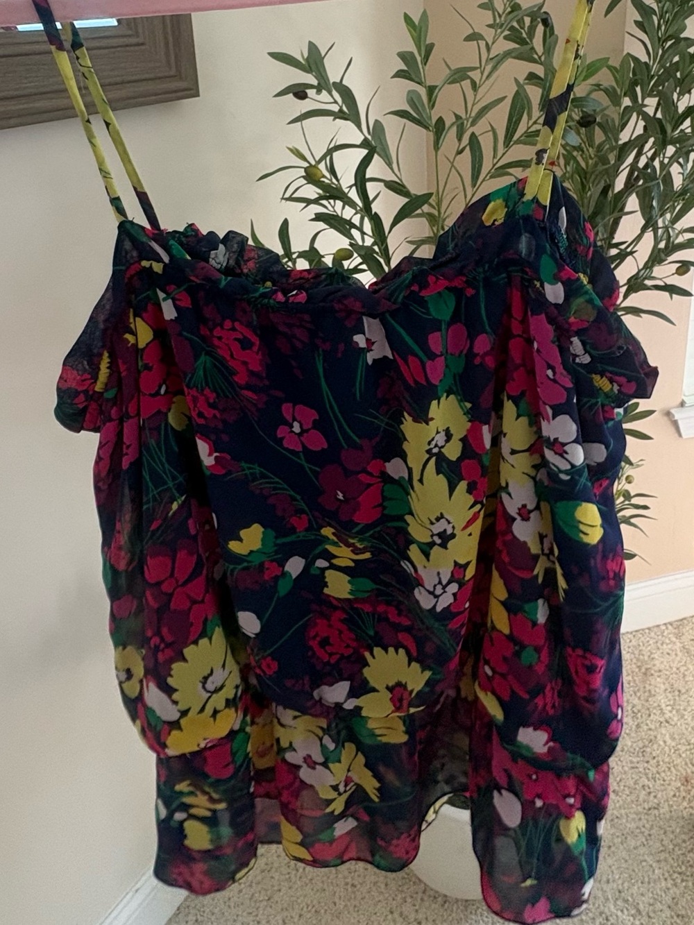 Forever 21 Navy Floral Spaghetti-Strap Camisole with Yellow & Pink Flowers